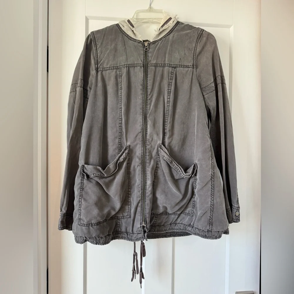 Free People Oversized Utility Jacket with Hood in Grey, Size Small - Picture 2 of 10